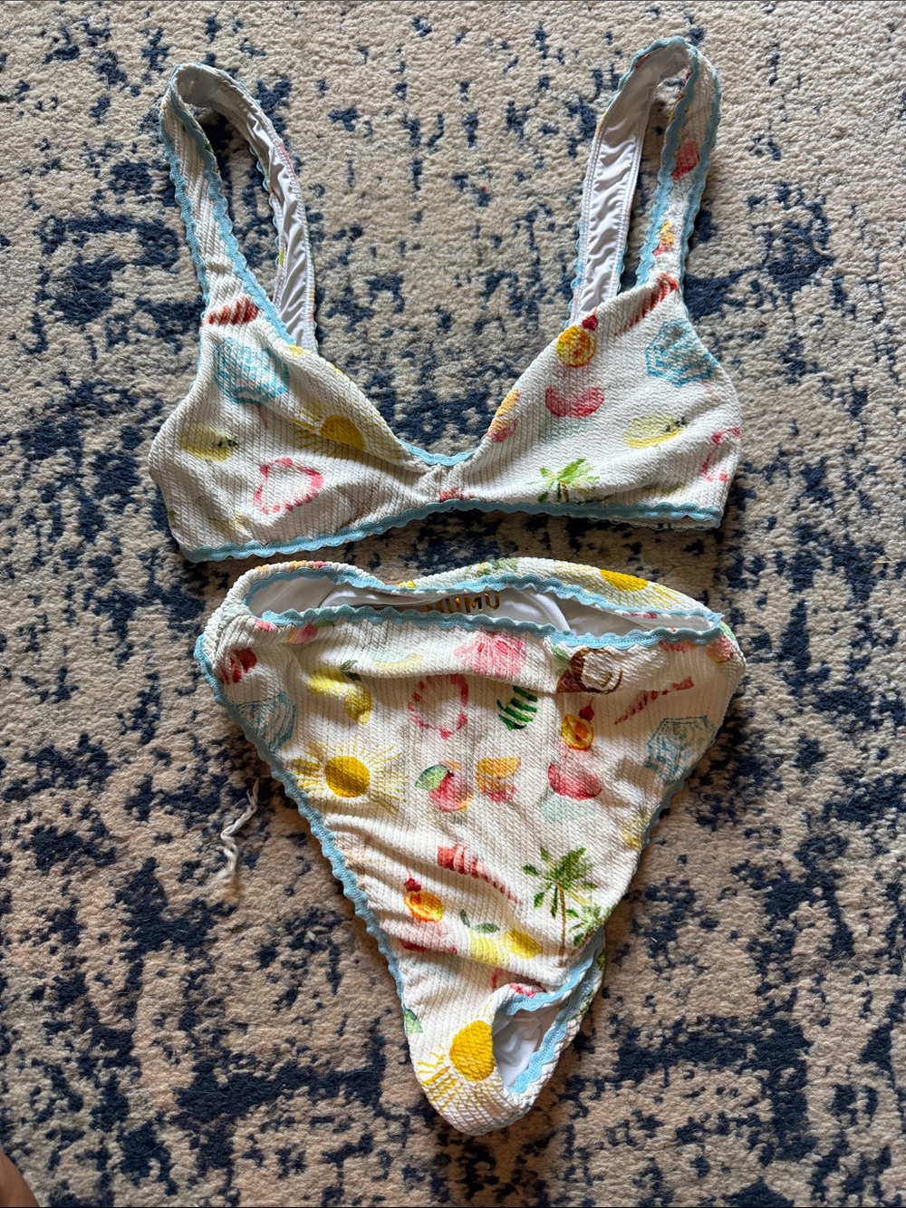 Show Me Your MuMu White Multicolor Fruit Print Ribbed Bikini